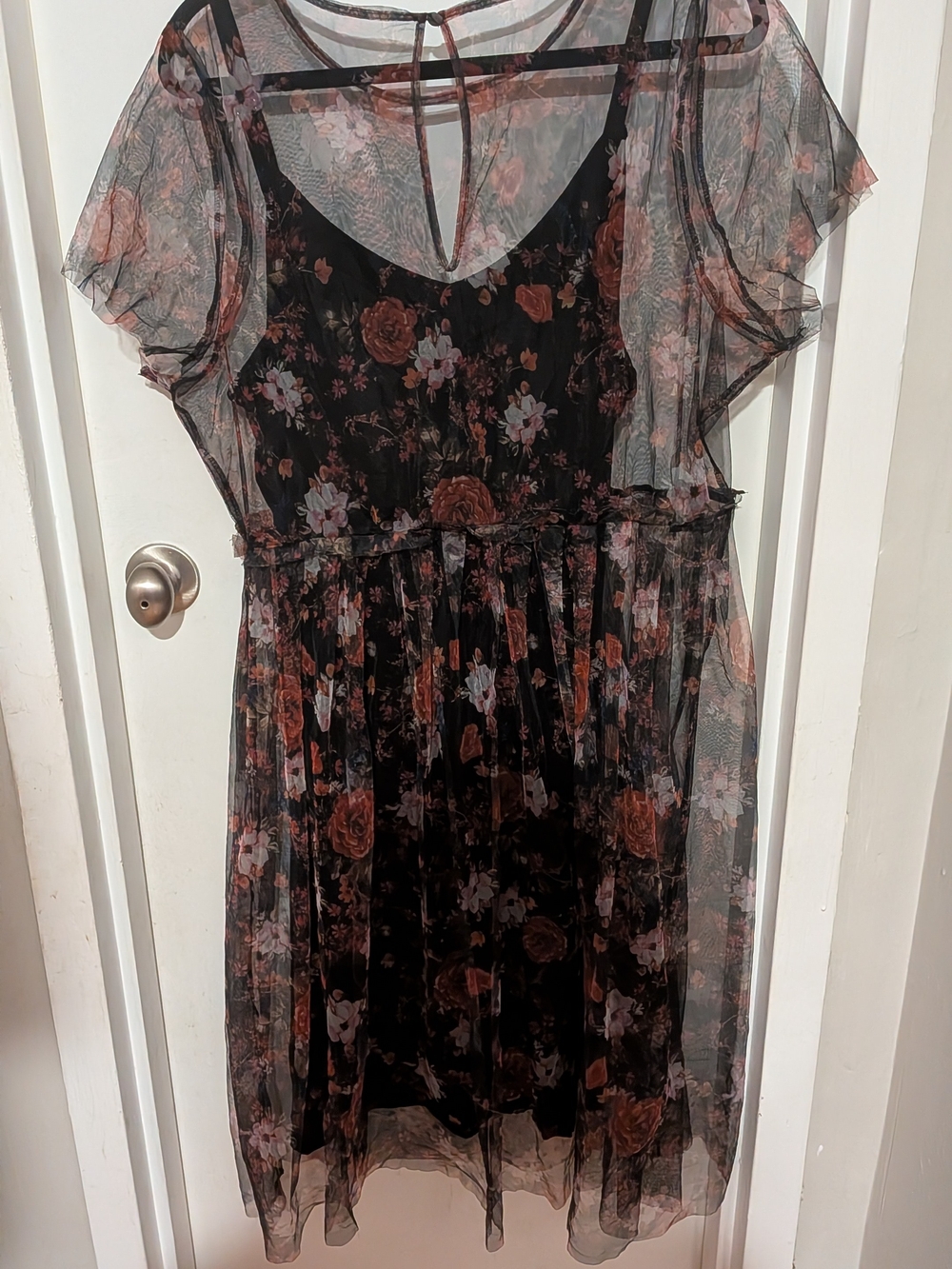 torrid Black Sheer Floral Midi Dress with Red Roses